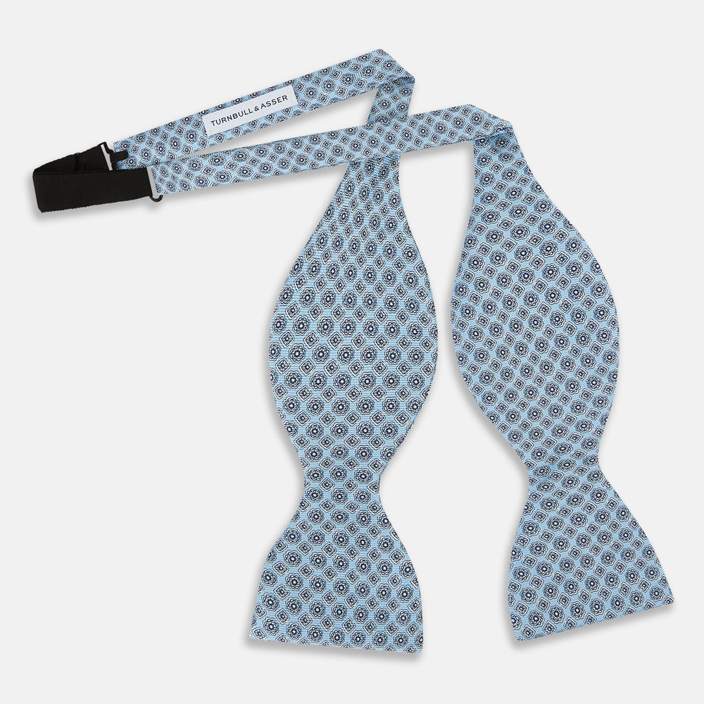 TIES BOWS MICRO GEOMETRIC FLORAL PRINTED SILK BLUE OS