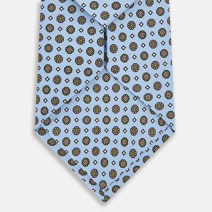 Seven-Fold Silk Sky Blue Medaillon Tie Image 2