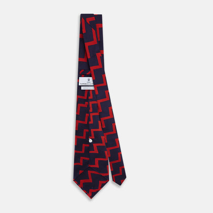Seven-Fold Silk Red and Navy Geometric Tie Image 3