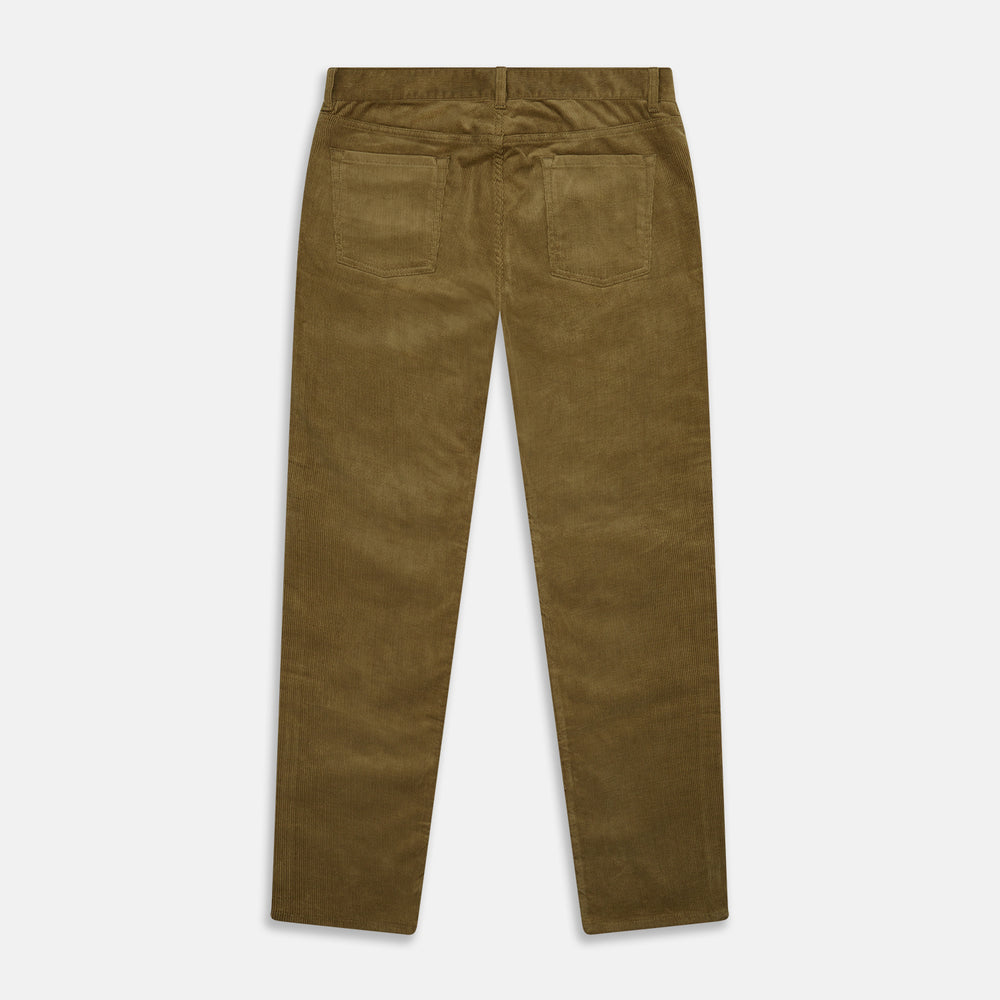 Turnbull & Asser’s Light Green Cord Mylo Trousers feature a straight-leg cut, front and back pockets, button closure, and belt loops—an ideal casual choice in fresh tones.