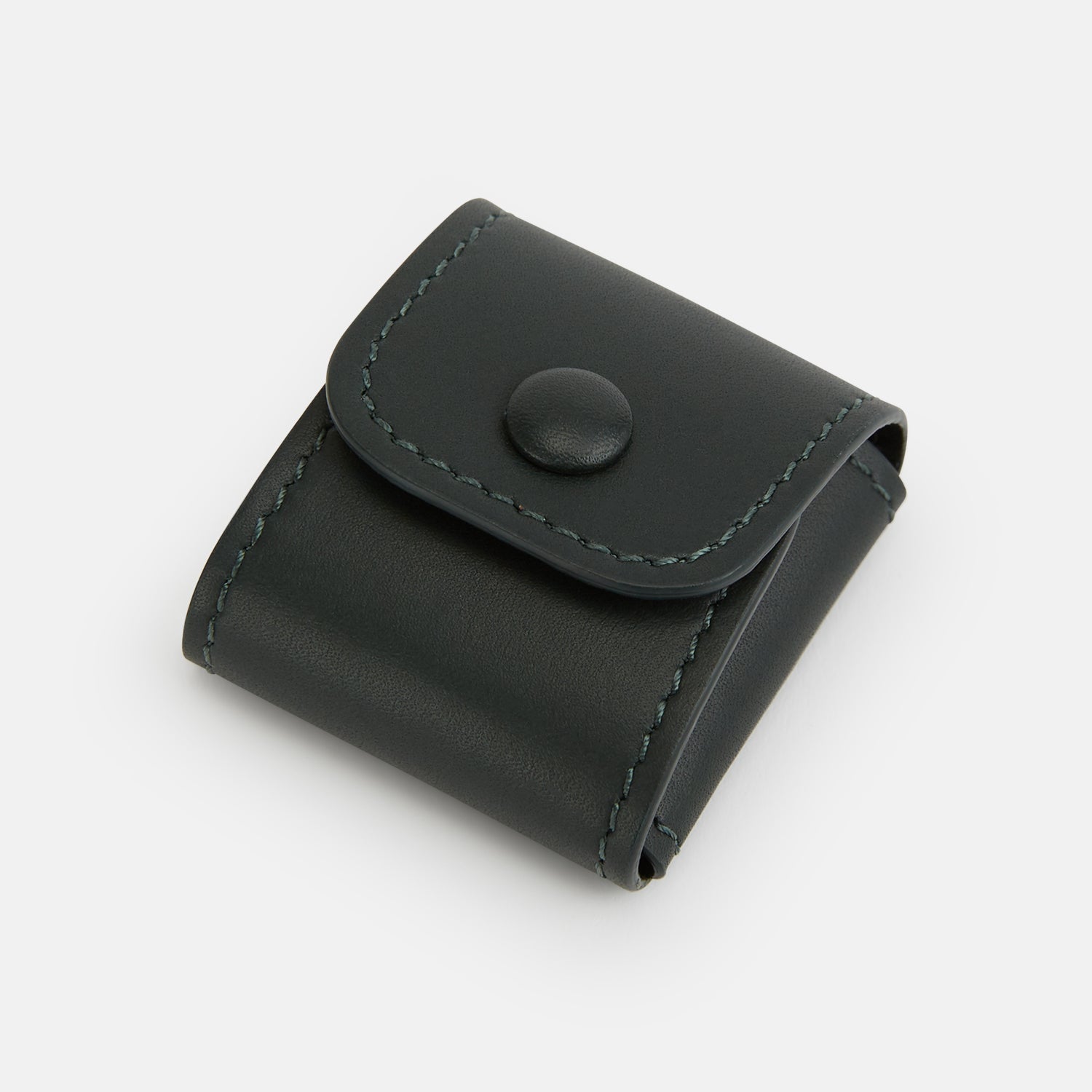 View 3 of product Turnbull & Asser Forest Green Leather Cufflinks feature square ends, visible stitching, and braided leather connectors, displayed on a white background—a refined choice in men's accessories.