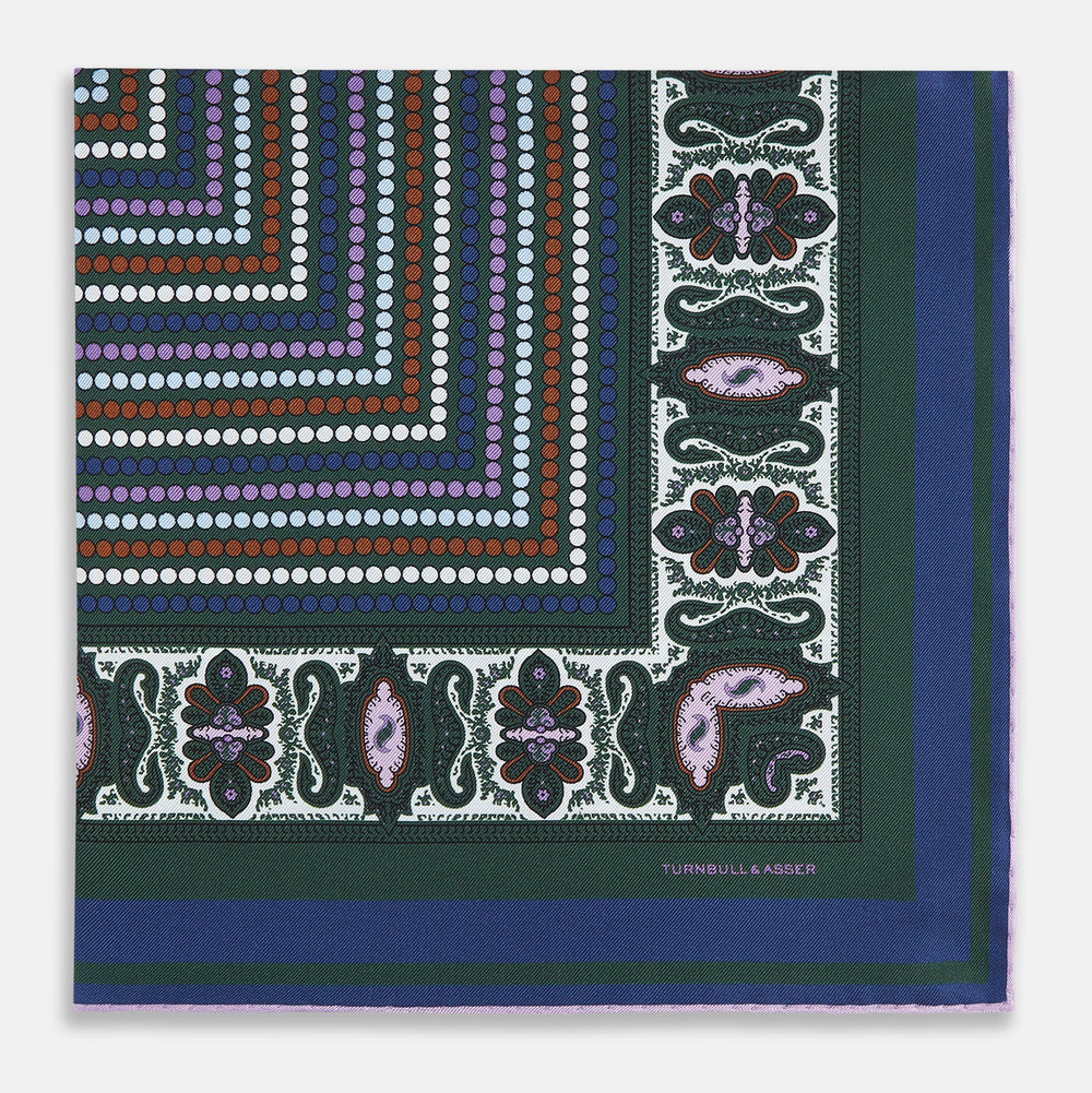 Forest Green Dots and Paisley Silk Pocket Square