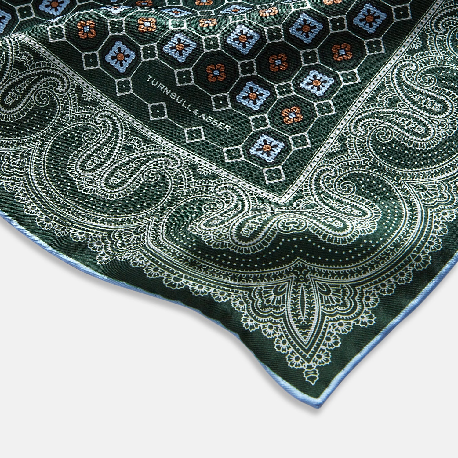 Image 7 of product Forest Green Floral Tile and Paisley Silk Pocket Square