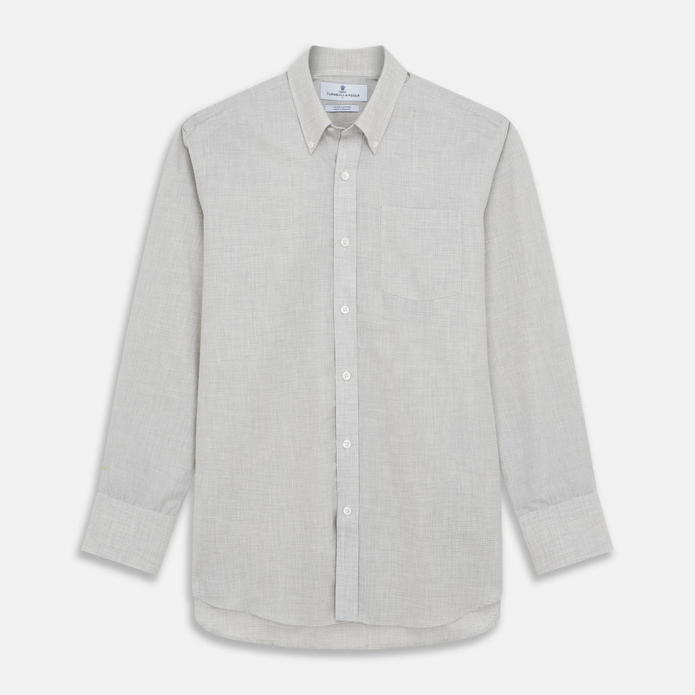 A close-up of the Grey Fine Check Cashmere Blend Fabric by Turnbull & Asser.