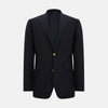 View 1 of product The Short Navy Single Breasted Classic Blazer by Turnbull & Asser features two gold buttons, notched lapels, and three front pockets, shown here on a plain white background.