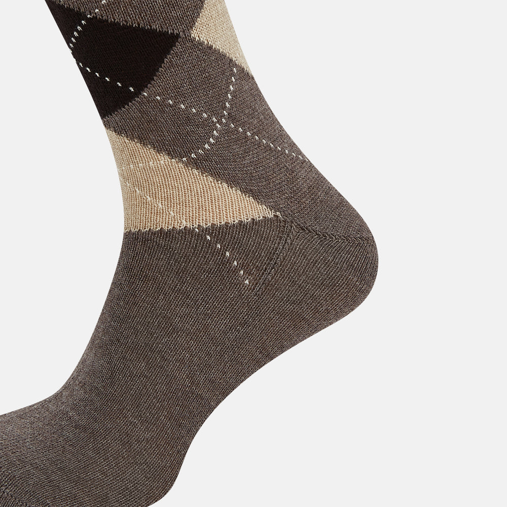 A single Turnbull & Asser Grey Melange Wool Check Mid-Length Sock, shown against a white background.