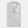 View 5 of product A tailored-fit Turnbull & Asser Mayfair Shirt in midnight blue with a grid check pattern, spread collar, and buttoned cuffs, crafted from premium Italian cotton and laid flat on a white background.