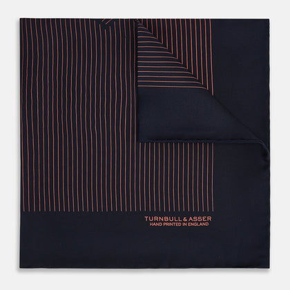 Navy and Orange Stripe Silk Pocket Square