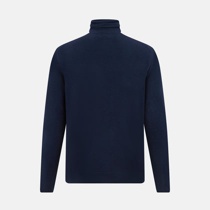 Navy Fine Merino High Neck Jumper Image 2