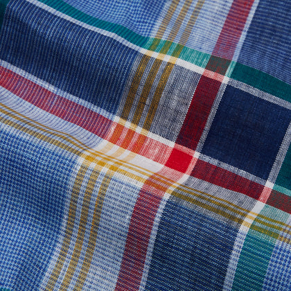Blue Multi Check Linen Weekend Fit Suffolk Shirt Image 3