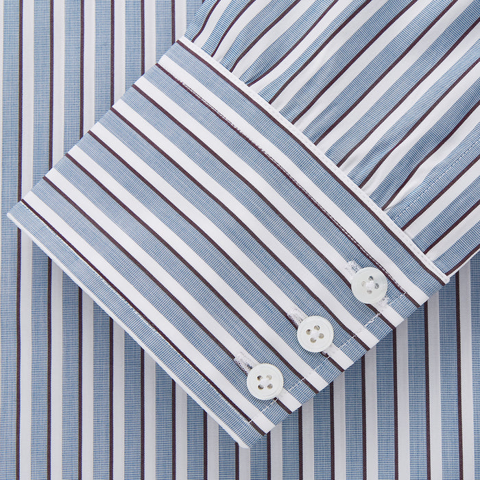 Blue and White Stripe Cotton Regular Fit Mayfair Shirt Image 3