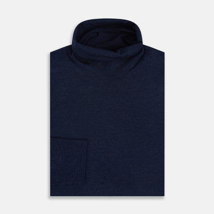Navy Fine Merino High Neck Jumper Image 3