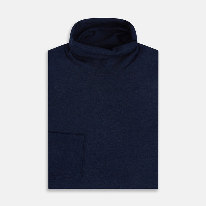 Navy Fine Merino High Neck Jumper Image 3