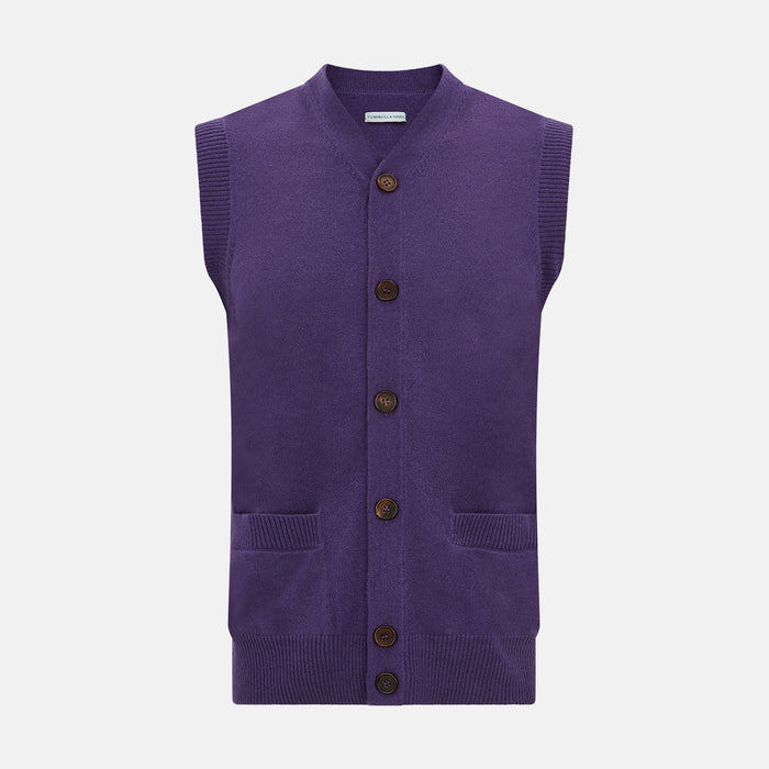 Purple Cashmere Sleeveless Cardigan