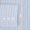View 4 of product The Turnbull & Asser Navy and Blue Multi Check Mayfair Shirt features a crisp blue and navy check pattern, T&A collar, long sleeves, and a tailored Mayfair fit.