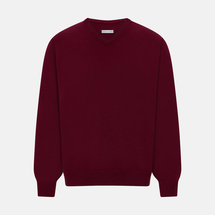 Burgundy Cashmere V-neck Jumper