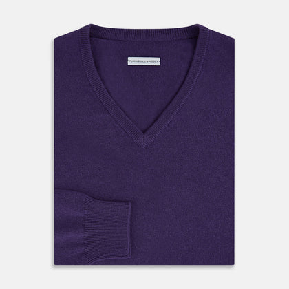 Purple Cashmere V-neck Jumper Image 3