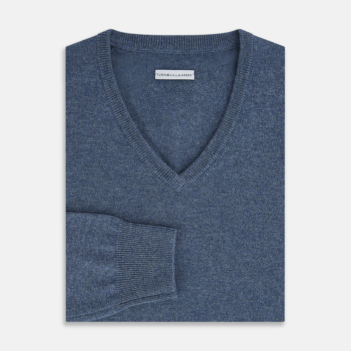 Blue Melange Cashmere V-neck Jumper Image 3