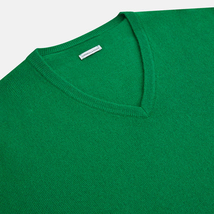 Grass Green Cashmere V-neck Jumper