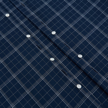 Indigo Windowpane Check Windsor Shirt with Constrast T&A Collar and Cuffs Image 6
