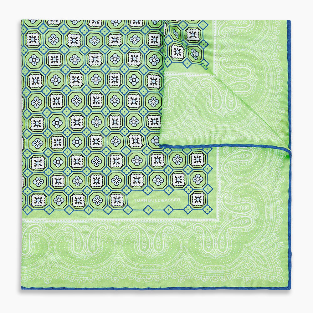 Fern Green Floral Tile and Paisley Silk Pocket Square – Turnbull & Asser