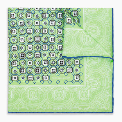 Fern Green Floral Tile and Paisley Silk Pocket Square Image 5
