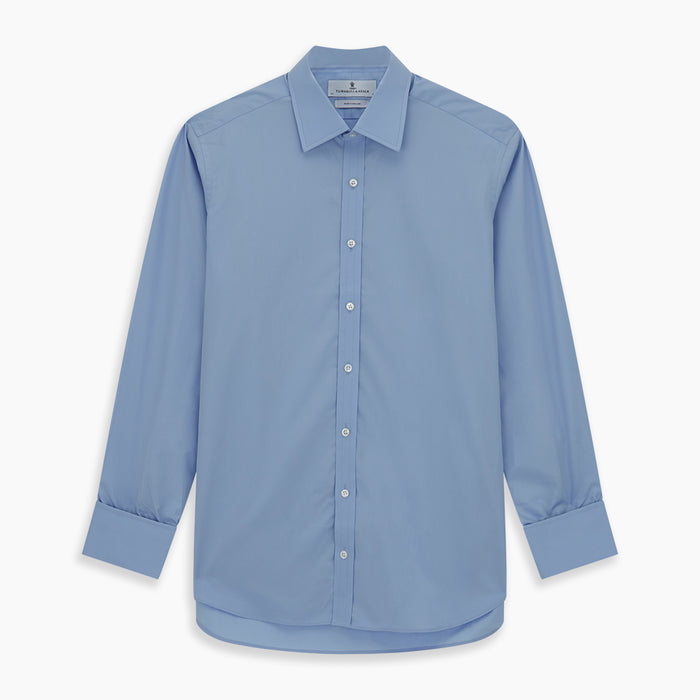 Blue Cotton Shirt with T&A Collar and Double Cuffs Image 5