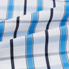 View 6 of product The Turnbull & Asser Blue and Navy Combination Check Mayfair Shirt features a classic button-up style with long sleeves, T&A collar, and a blue, navy, and white check pattern, shown against a plain white background.