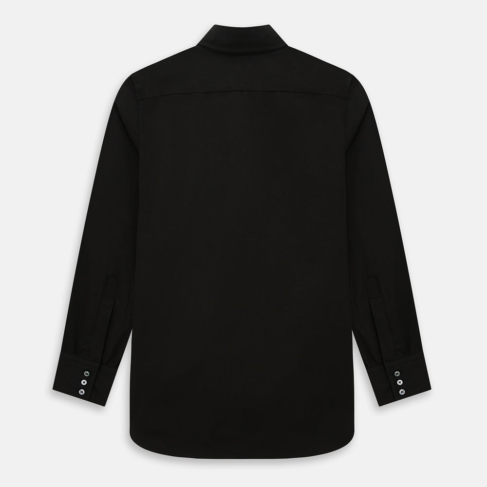 A long-sleeved, collared MIDNIGHT BLUE WINDSOR SHIRT by Turnbull & Asser, laid flat on a white background, highlights classic British craftsmanship.