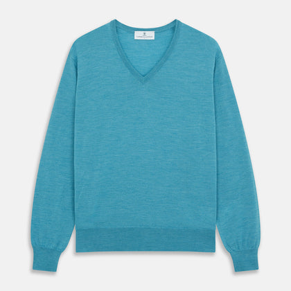 Turquoise Kennedy Merino V-Neck Jumper