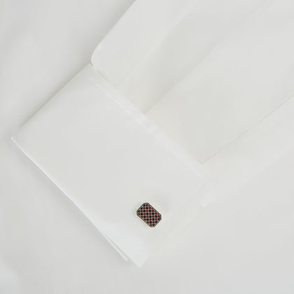 Burgundy and Navy Checkered Rectangular Enamel Cufflinks Image 2