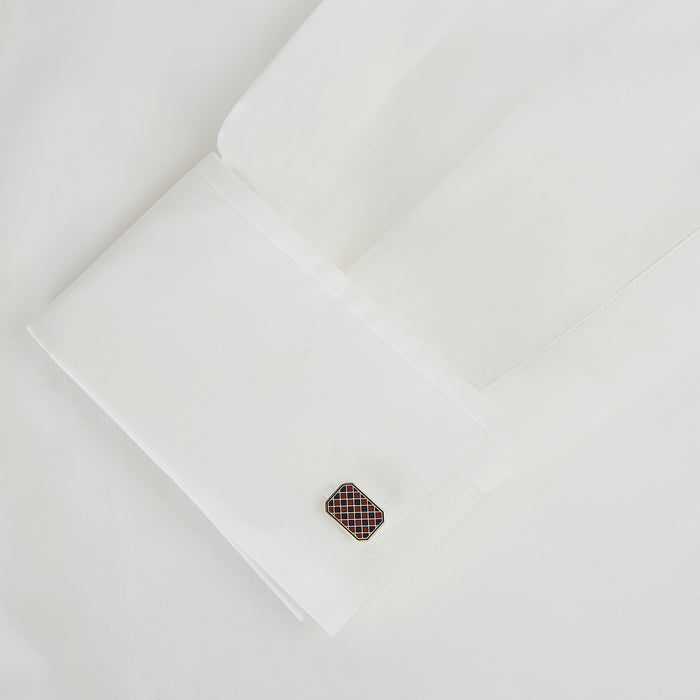 Burgundy and Navy Checkered Rectangular Enamel Cufflinks Image 2