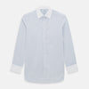 View 1 of product The Turnbull & Asser Pale Blue and Navy Grid Check Shirt features a contrast T&A collar and cuffs, long sleeves, and a button-down front, all displayed on a plain white background.