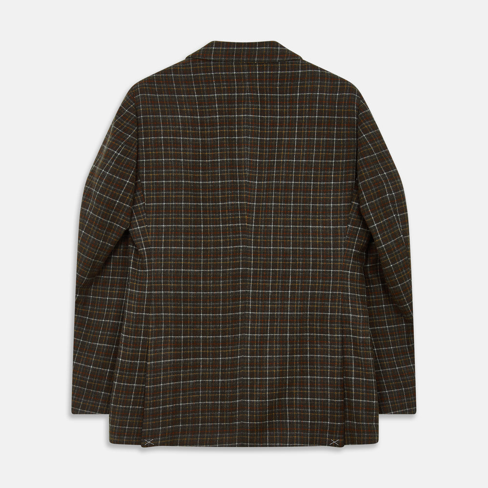The Green Multi Check Cashmere Barrington Blazer by Turnbull & Asser, featuring a single-breasted design, notched lapel, and two front flap pockets, is shown laid flat on a white background.
