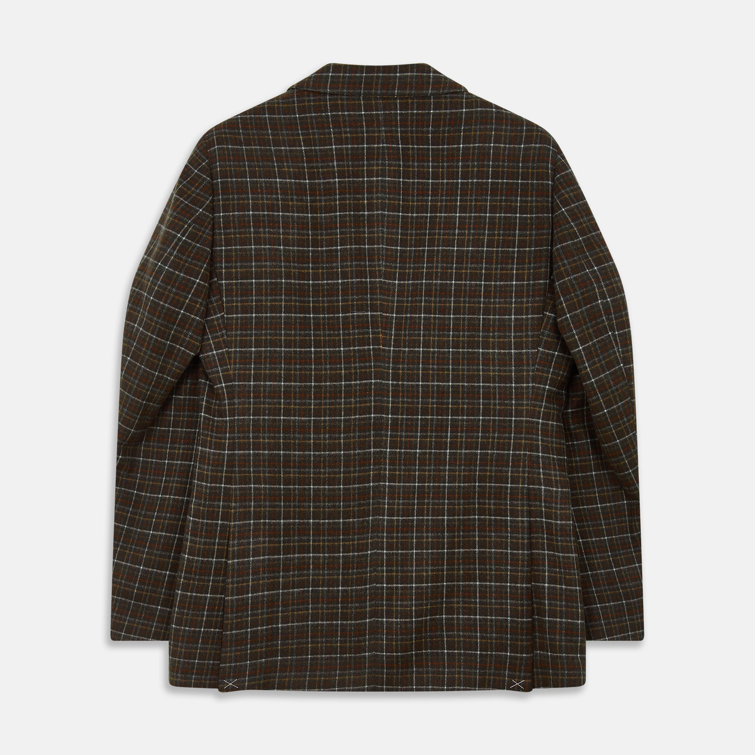 View 4 of product The Green Multi Check Cashmere Barrington Blazer by Turnbull & Asser, featuring a single-breasted design, notched lapel, and two front flap pockets, is shown laid flat on a white background.