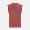 View 3 of product The Turnbull & Asser Antique Pink Fine Merino V-Neck Vest features ribbed trim at the neckline, armholes, and hem—a stylish layering piece for cooler seasons. Shown against a plain white background.