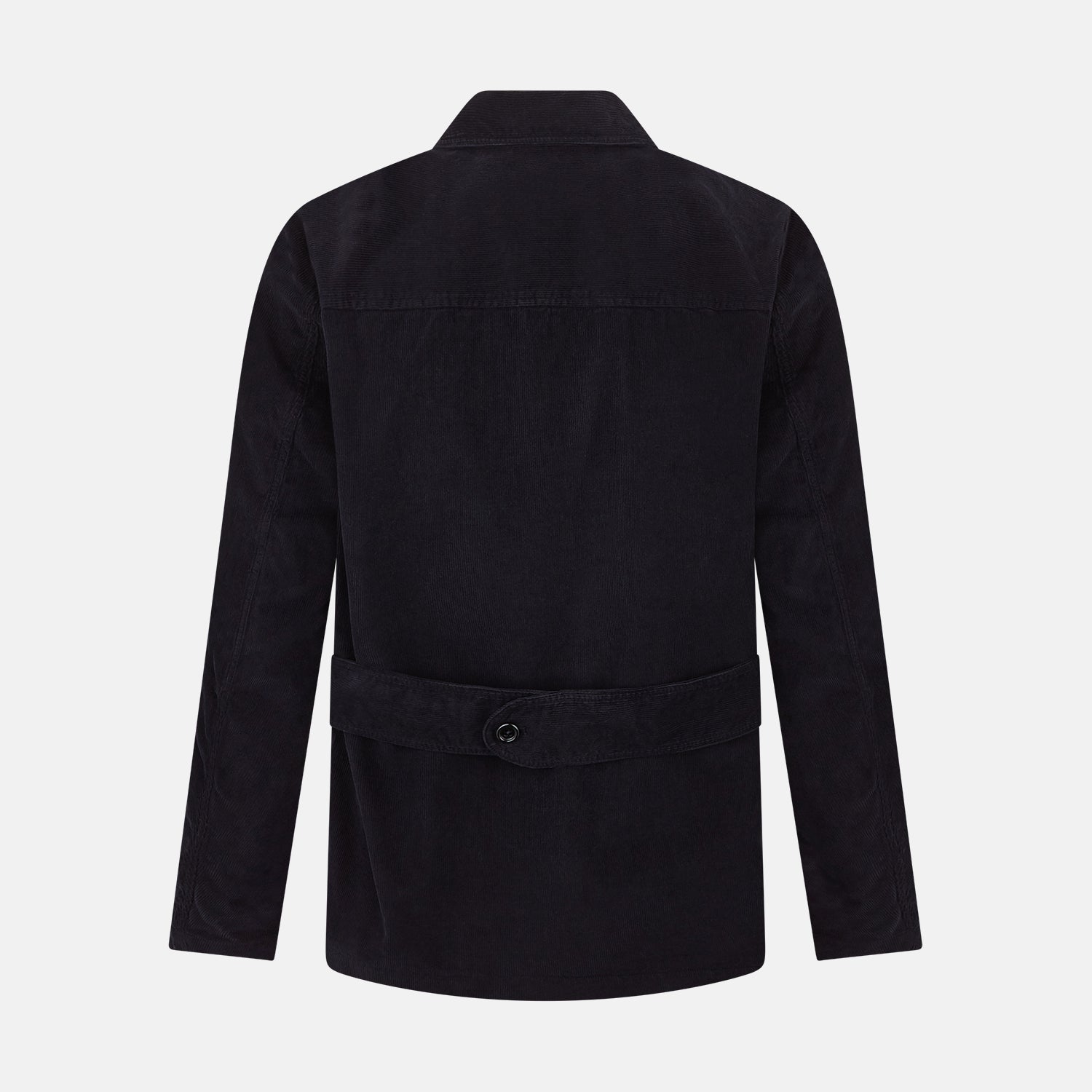 Image 3 of product The Navy Kingston Corduroy Caban Jacket by Turnbull & Asser features six front buttons, a notched collar, chest pocket, and buttoned cuffs, showcased against a plain white background.