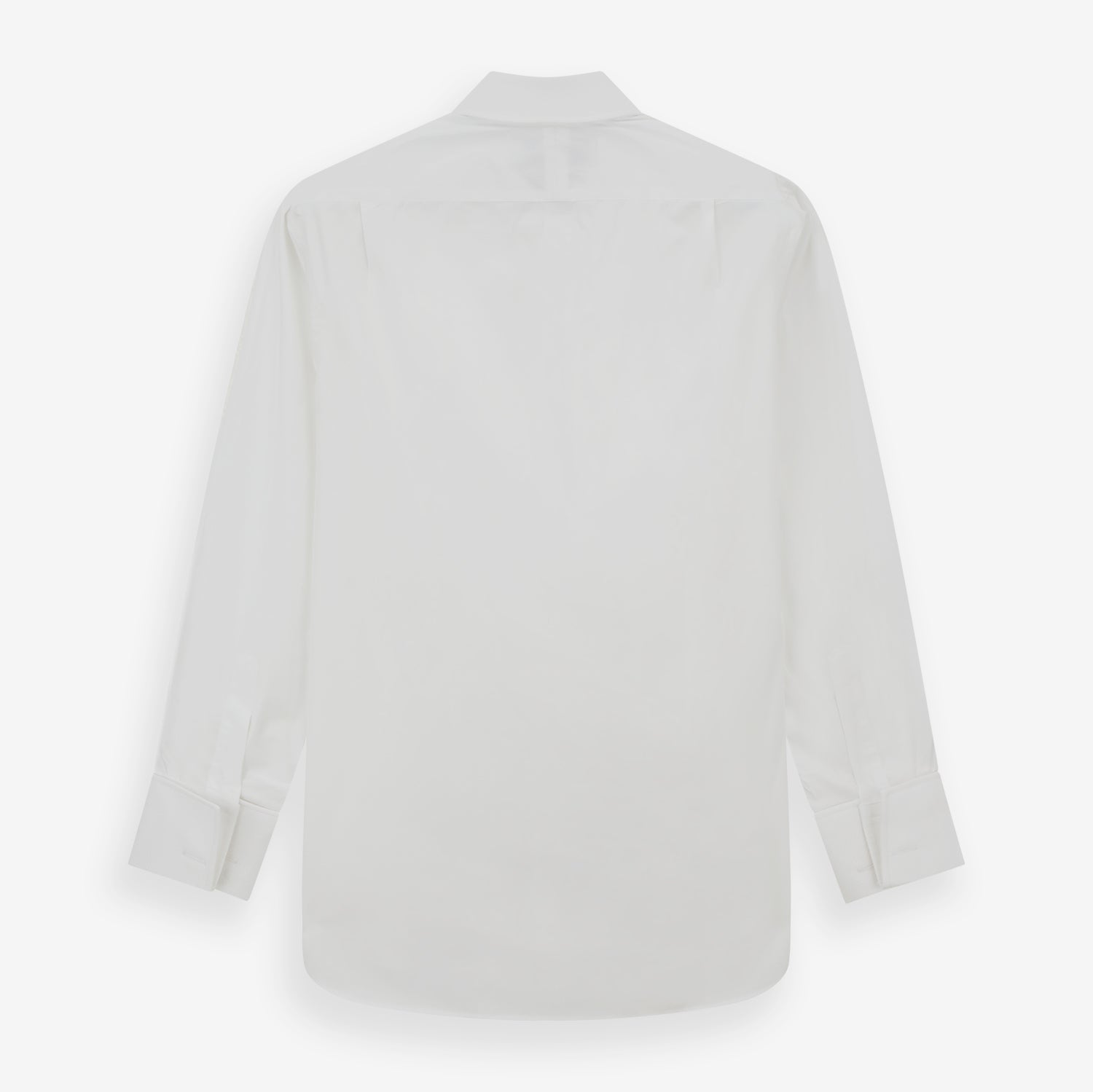 View 3 of product The Turnbull & Asser White Marcella Dress Shirt features a T&A collar, double cuffs, and pleated front detailing—ideal for formal occasions. Displayed on a plain white background.