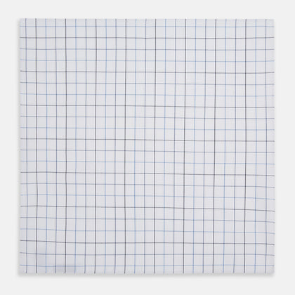 Hand Rolled Blue Grid Check Handkerchief Image 2