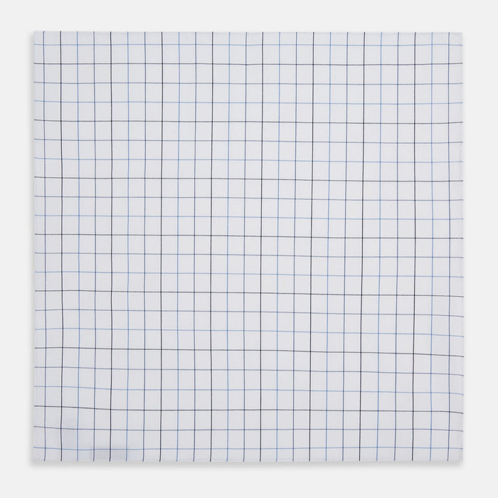 Hand Rolled Blue Grid Check Handkerchief Image 2