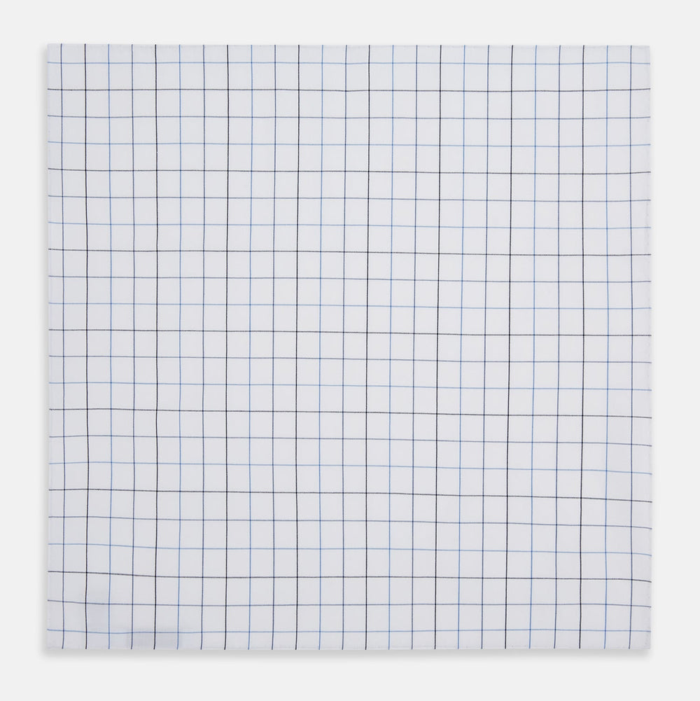 Hand Rolled Blue Grid Check Handkerchief
