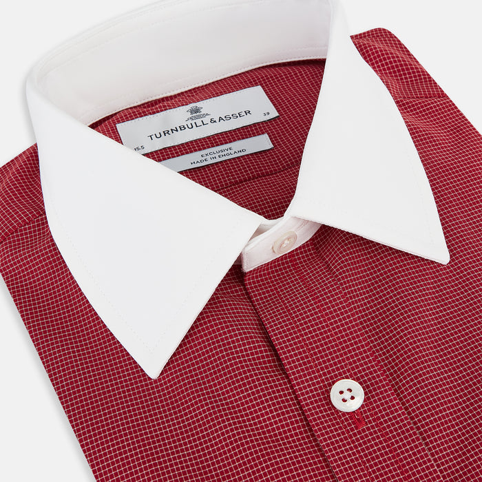Dark Red Pin Check  Shirt with Contrast T&A Collar and Cuffs Image 1