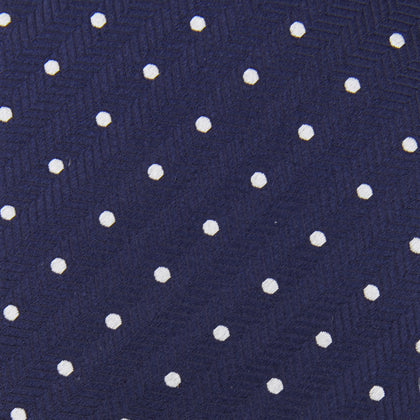 Navy and White Spot Woven Herringbone Silk Tie Image 2