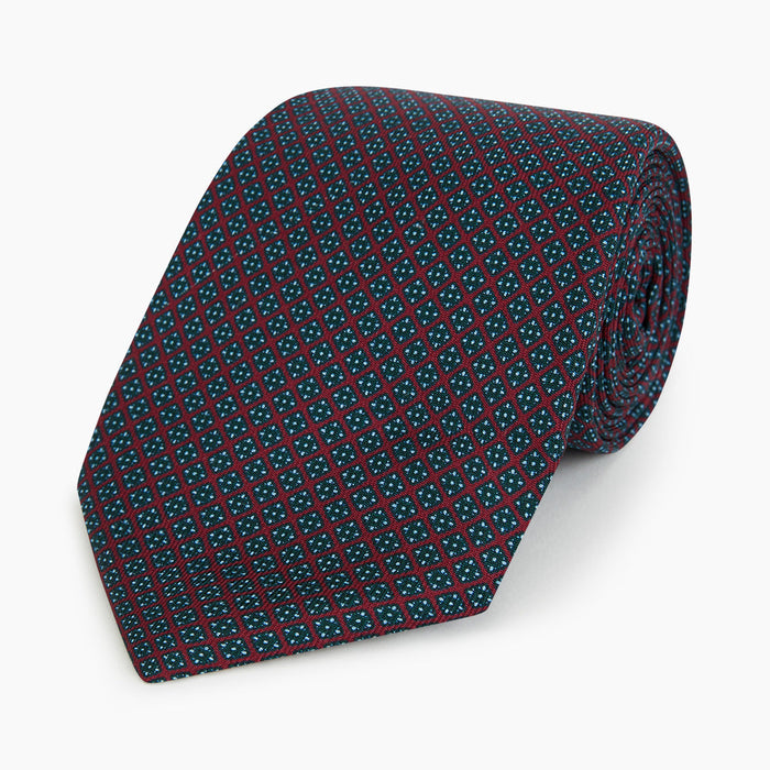 Magenta and Navy Square-Patterned Silk Tie Image 4