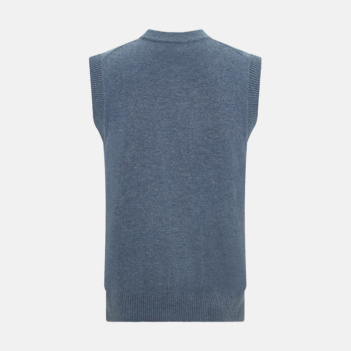 Blue Melange Cashmere Sleeveless Cardigan Image 2