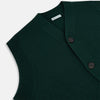 View 2 of product The Forest Green Cashmere Sleeveless Cardigan by Turnbull & Asser features a V-neck, button-down front, ribbed hem and armholes, and two front pockets—an elegant menswear staple shown on a plain white background.