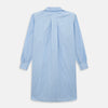 View 3 of product The Turnbull & Asser White and Blue Stripe Quarzo Nightshirt features long sleeves, a collar, button-up front, chest pocket, and mid-length hem—a classic men's striped sleepwear piece.