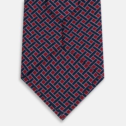 Navy and Pink Woven Printed Silk Tie Image 2