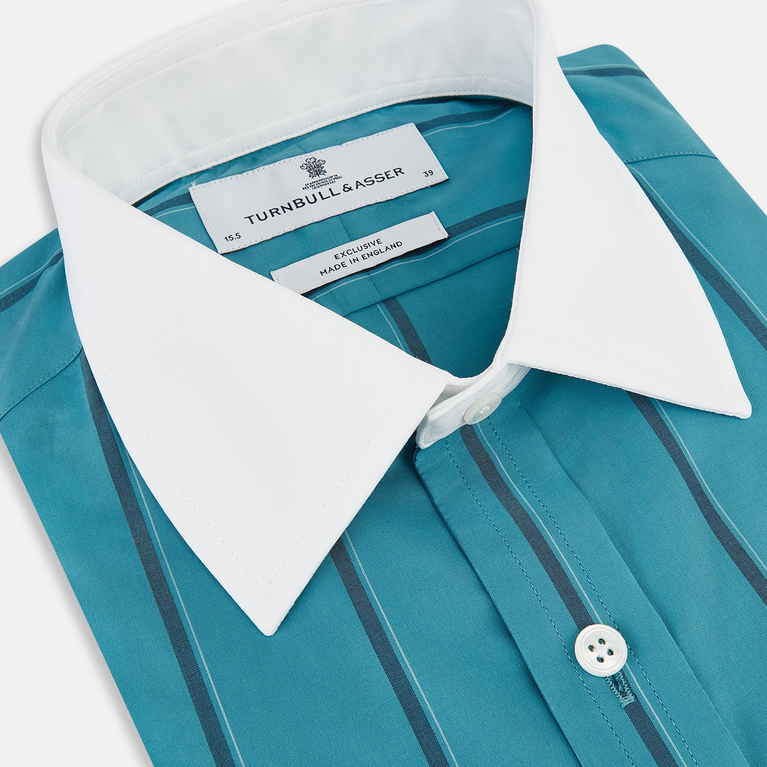 Image 2 of product Turquoise Track Stripe Shirt with Contrast T&A Collar and Cuffs