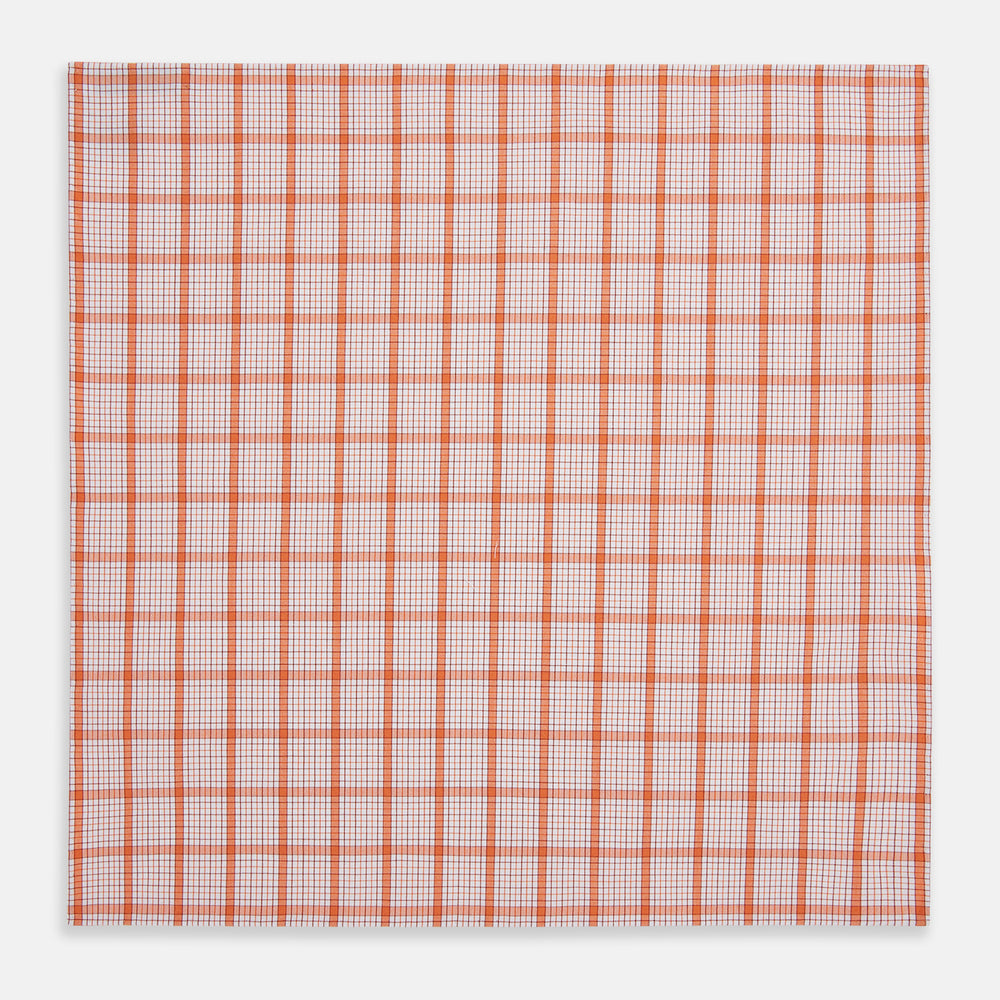 Hand Rolled Orange Graph Overlay Check Handkerchief